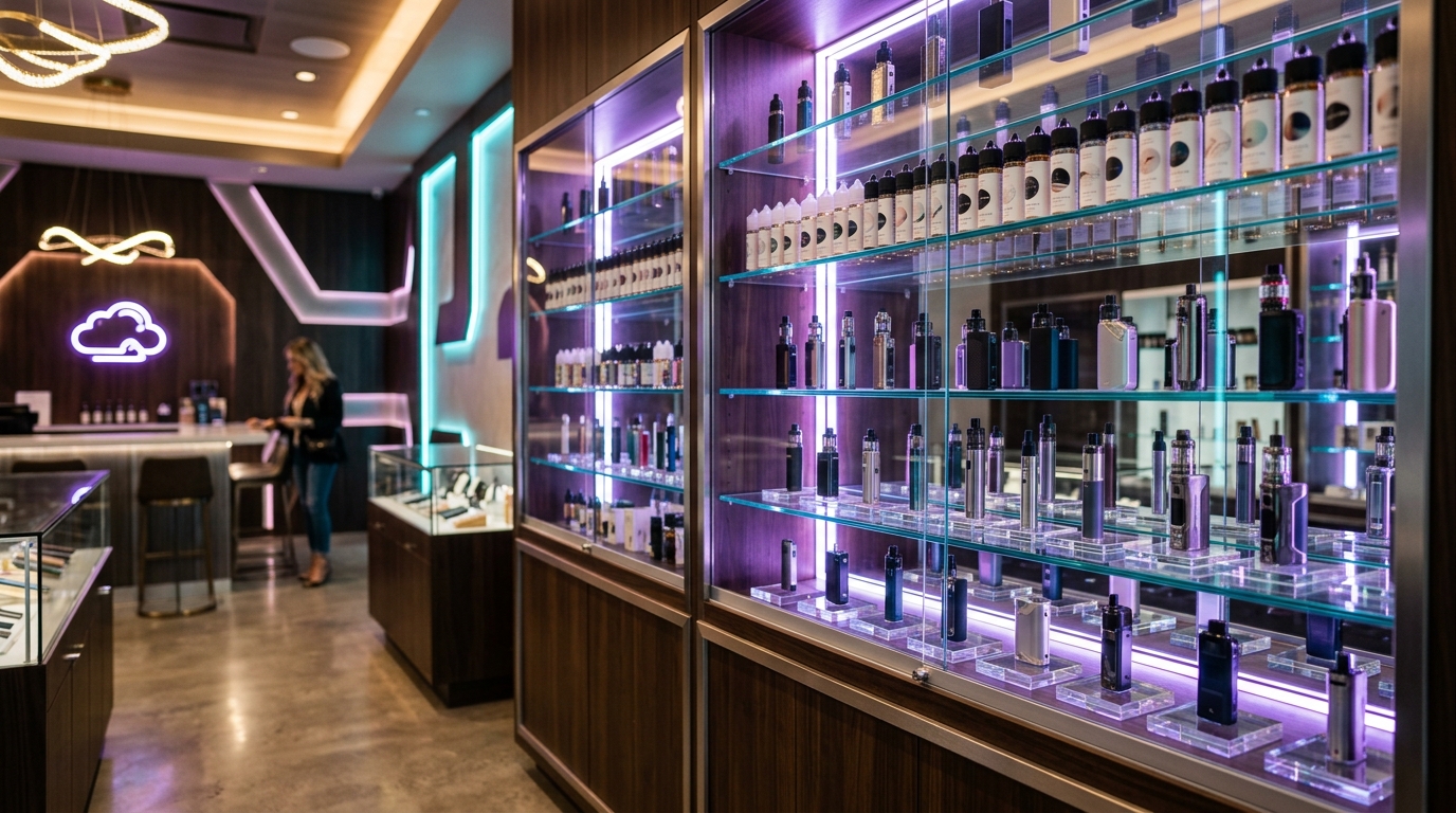 Vape display racks at Legends Smoke & Vape Houston TX